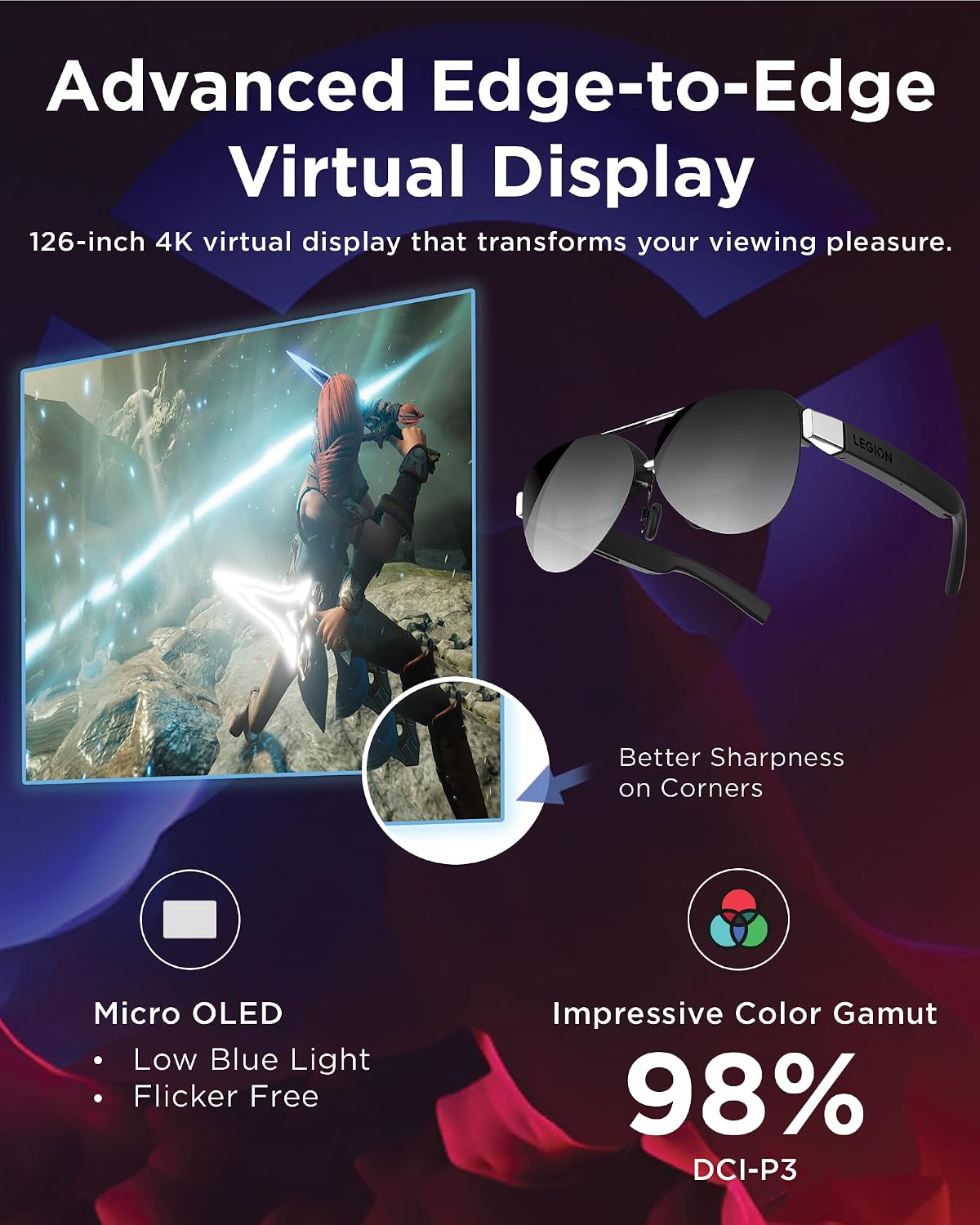 Lenovo Legion Glasses Gen 2 - Micro-OLED Personal Wearable Monitor for Gaming & Movies, FHD 120Hz Plug-and-Play Display for Lenovo Legion Go & USB-C Devices, High-Fidelity Audio & Privacy