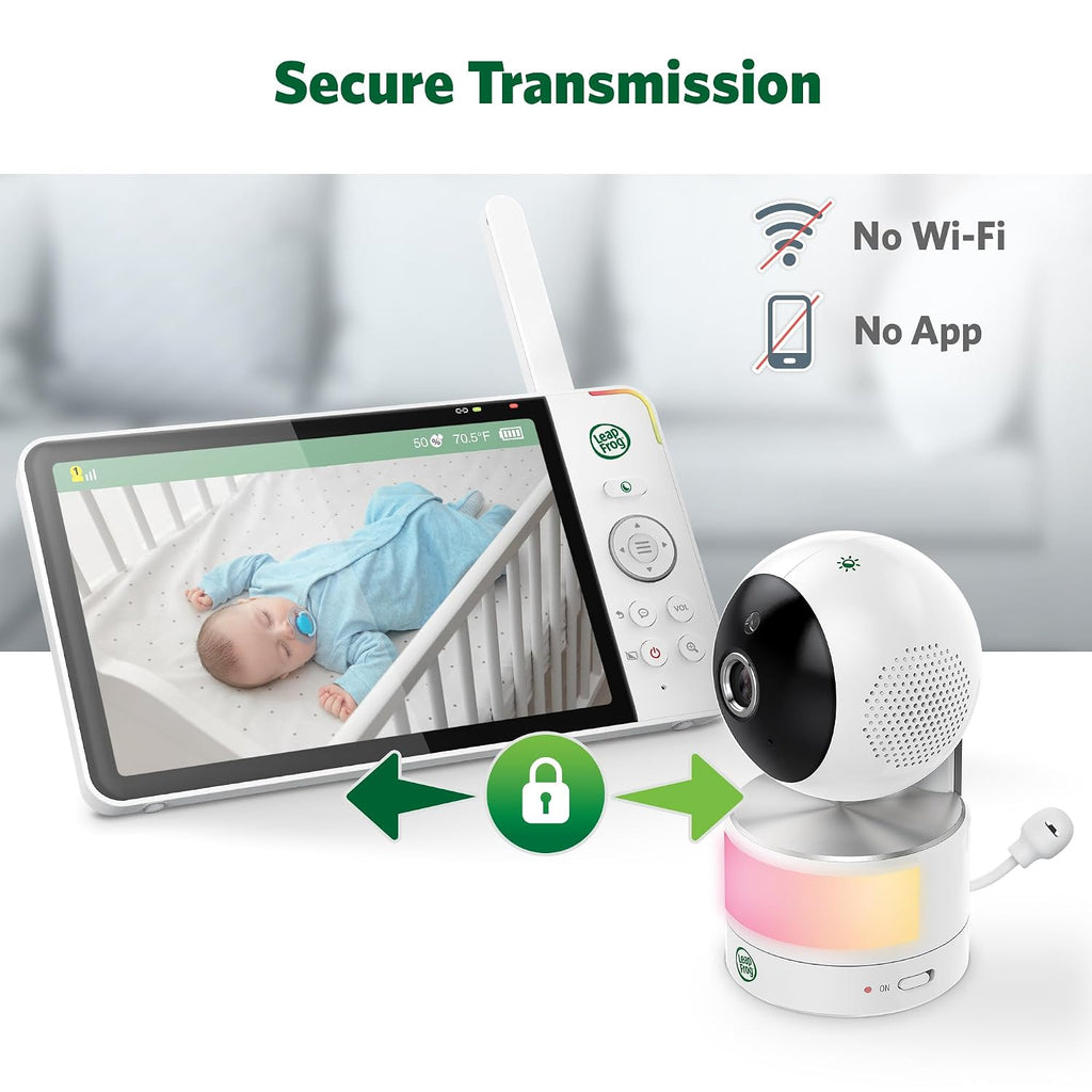 LeapFrog LF920HD Video Baby Monitor with 7' HD Screen - 720p Color Night Vision, 360° Pan Tilt 8X Zoom, Temperature & Humidity Sensor, Lullabies, 1000ft Range - No WiFi Needed
