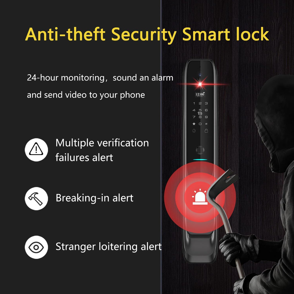 3D Face Recognition Smart Lock with Camera, Palm Vein Door Lock, Keyless Entry Fingerprint Smart Mortise Lock for Front Door, Built-in WiFi, 4' HD Screen,Glass Keypad, Auto-Lock, Waterproof