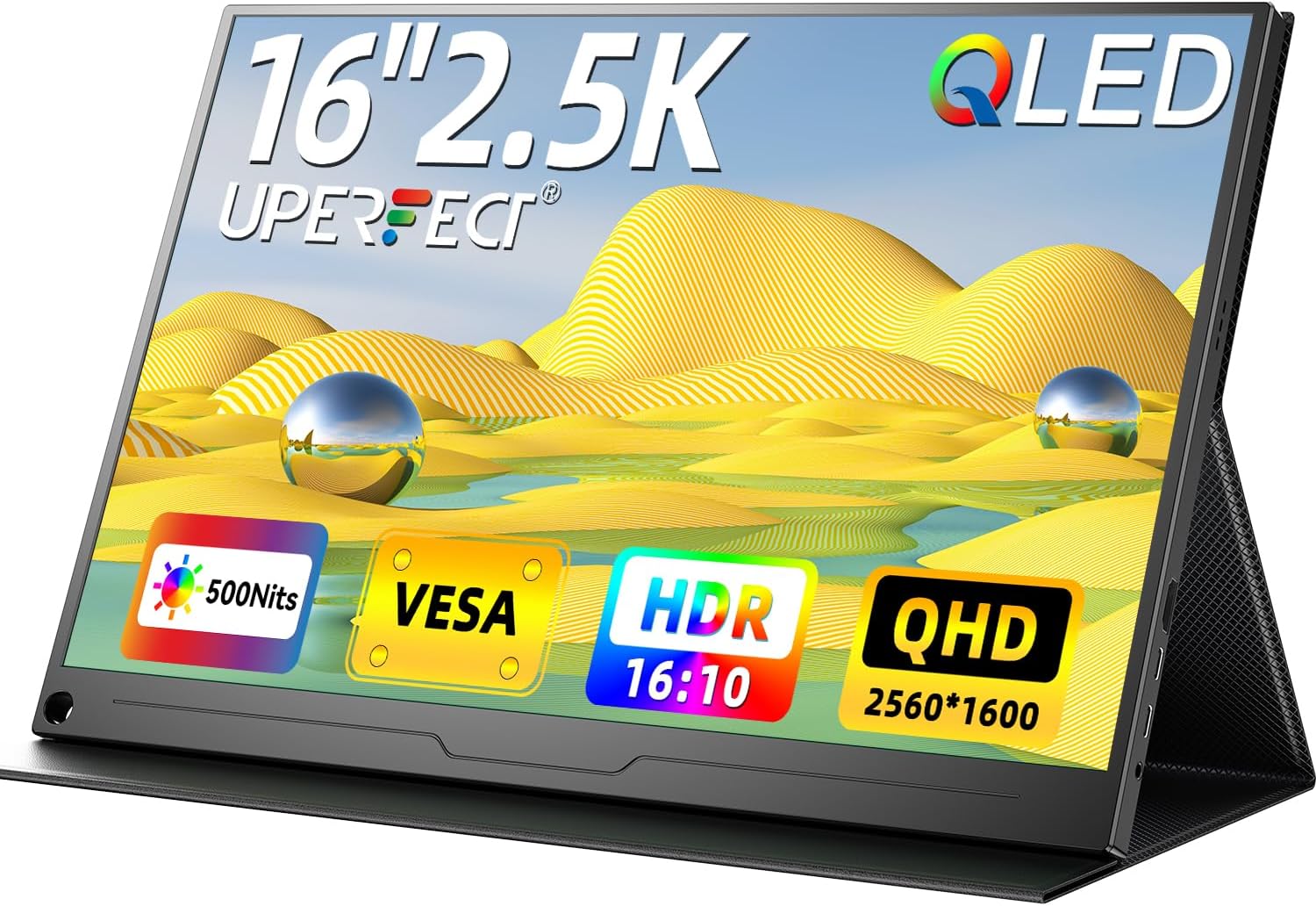 UPERFECT 2.5K QLED Portable Monitor, 16' 2560x1600 QHD Portable Gaming Monitor 120% sRGB HDR Laptop Monitor w/VESA & Smart Case Matte Eye Care External Second Screen for PC Laptop Phone Game Console