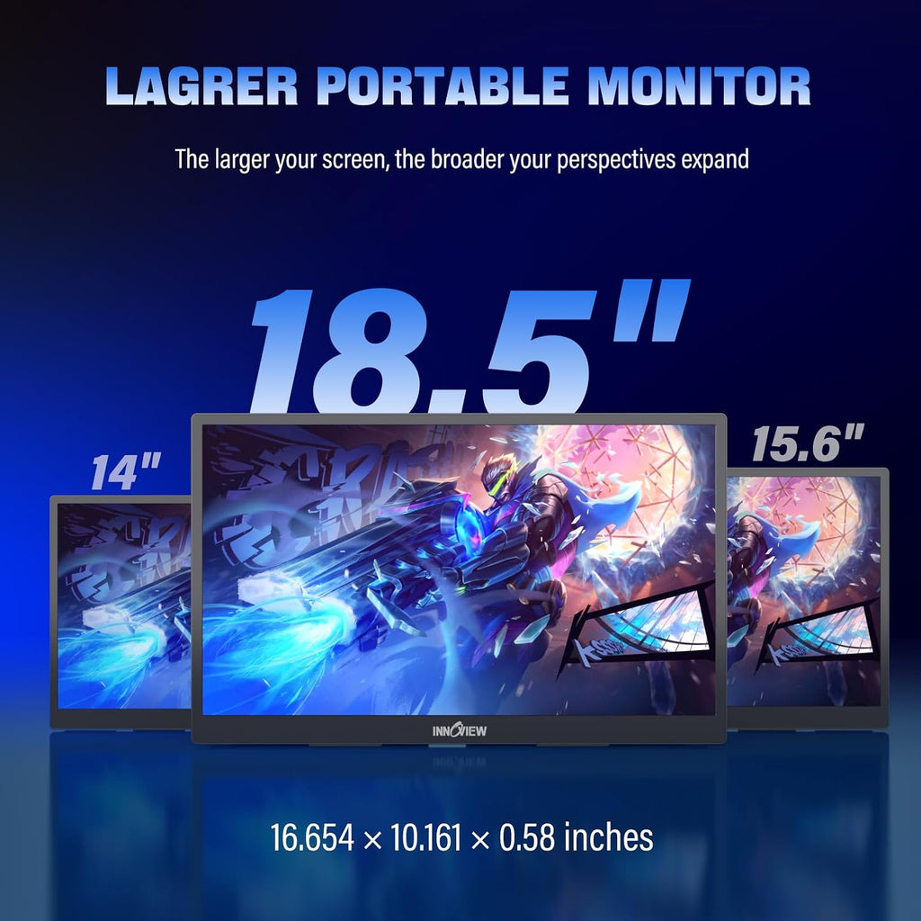 InnoView 2K Portable Monitor for Laptop 18.5' 2560x1440p QHD 120Hz 100% sRGB USB-C Standard HDMI Gaming Monitor,HDR Travel External Second Screen for Laptop, PC, Game Consoles