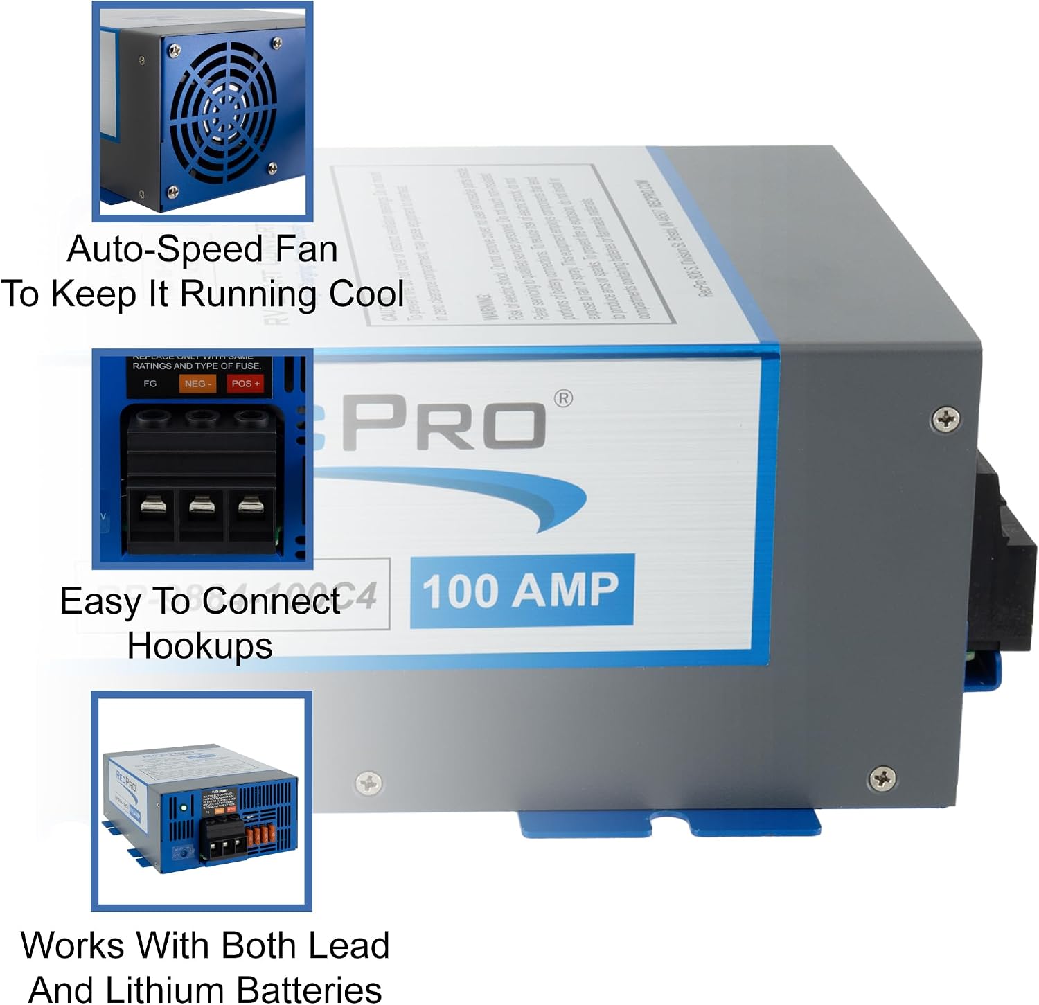 RecPro RV Converter 100 Amp | RV Power Converter & Battery Charger | 4 Stage Smart Charging | 120VAC to 12VDC | 13V to 16.5V Operating Range