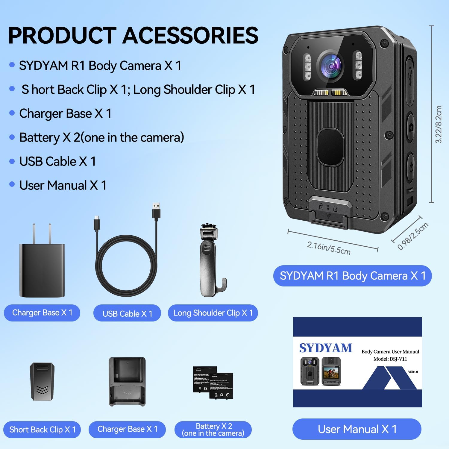 4K Body Camera, 256GB Body Cam with Two 2350mAh Batteries Work 13-15H, Waterproof IP68 H.265 Video Code, Body Camera with Audio and Video Recording for Police Hiking Security Patrol