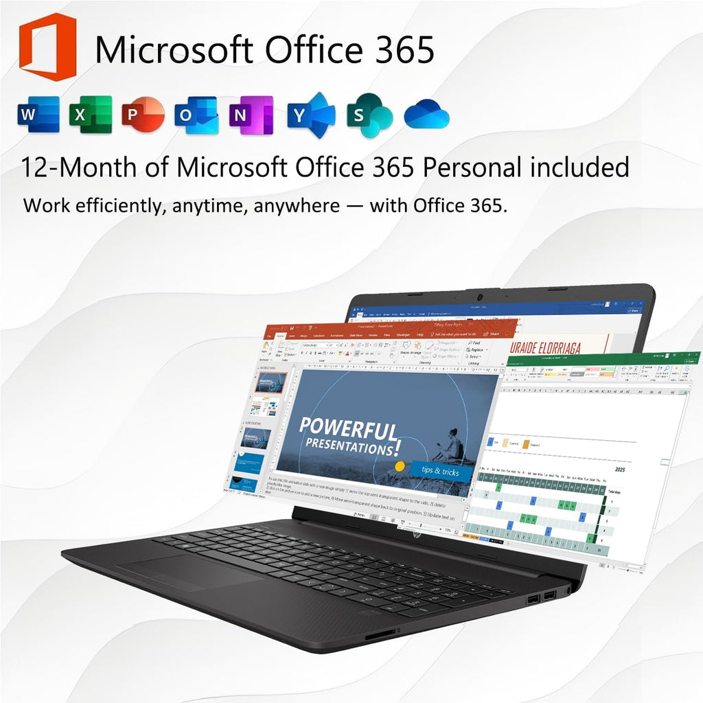 HP 15 Laptop(Include 1 Year Office 365), 16GB RAM, 256GB SSD, 15.6' FHD 1080p IPS Display, AMD Athlon Silver 3050U Processor, Ethernet Port RJ-45, SD Card Reader, Windows 11 Pro, WOWPC Recovery USB