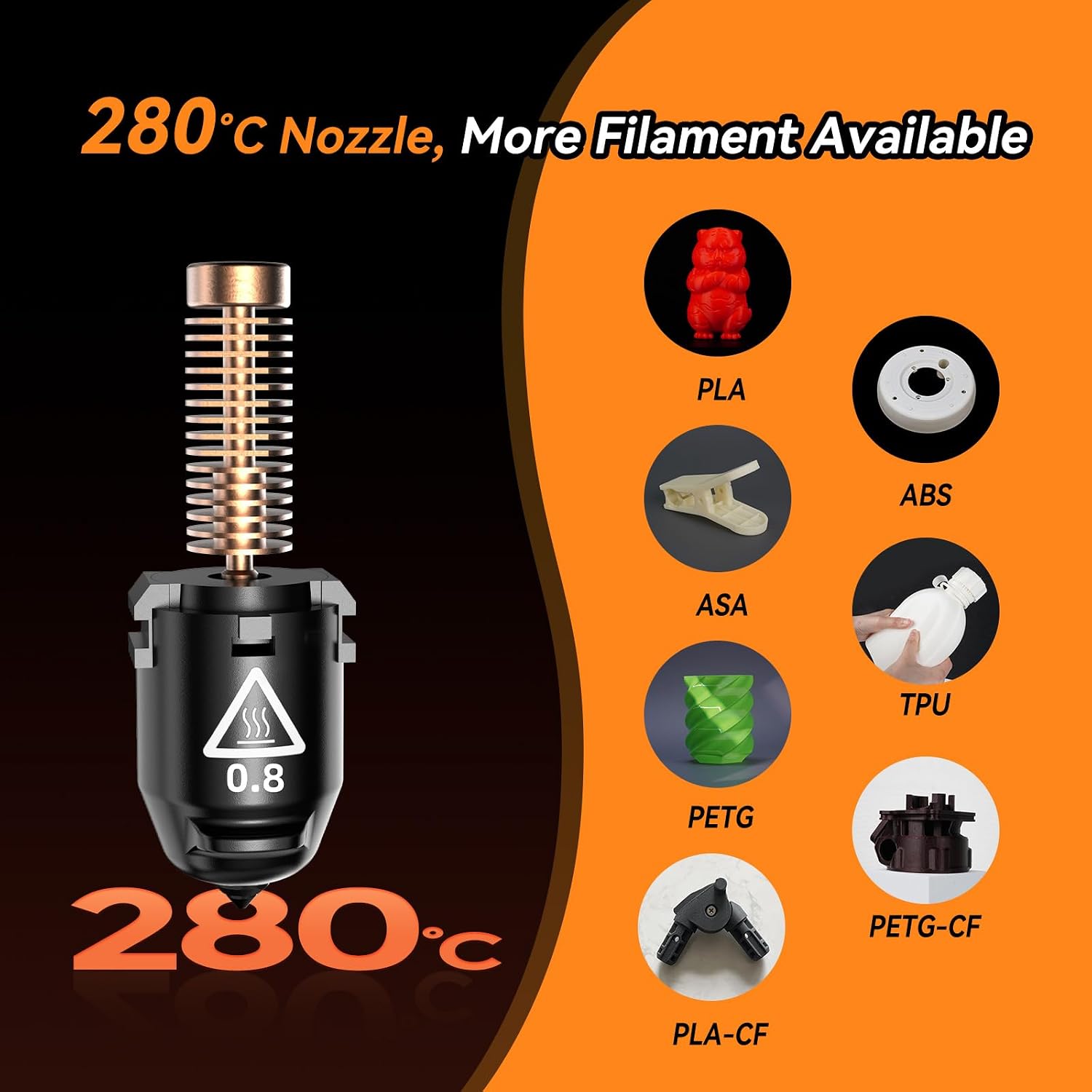 Flashforge Nozzle Assembly for Adventurer 5M 3D Printer, 280°C High Speed and Quick-Release Nozzle (4 Size Kit)