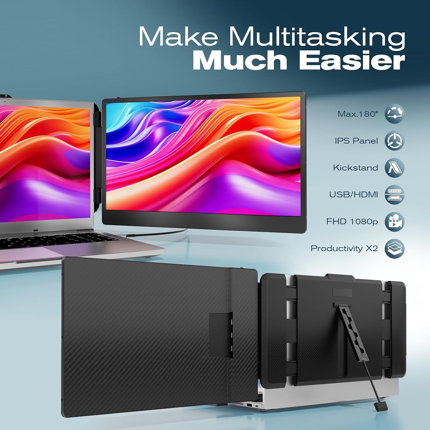Teamgee 14' Laptop Screen Extender, S1 Dual FHD IPS Portable Monitor for 13–17' Laptops, USB-C/HDMI Plug & Play, Compatible with Windows, macOS & Android, Perfect for Hybrid Work & Travel