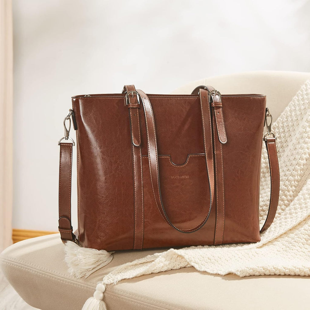 BOSTANTEN Leather Laptop Bag Work Tote for Women Shoulder Handbag Briefcase 15.6 inch Satchel Computer Bag