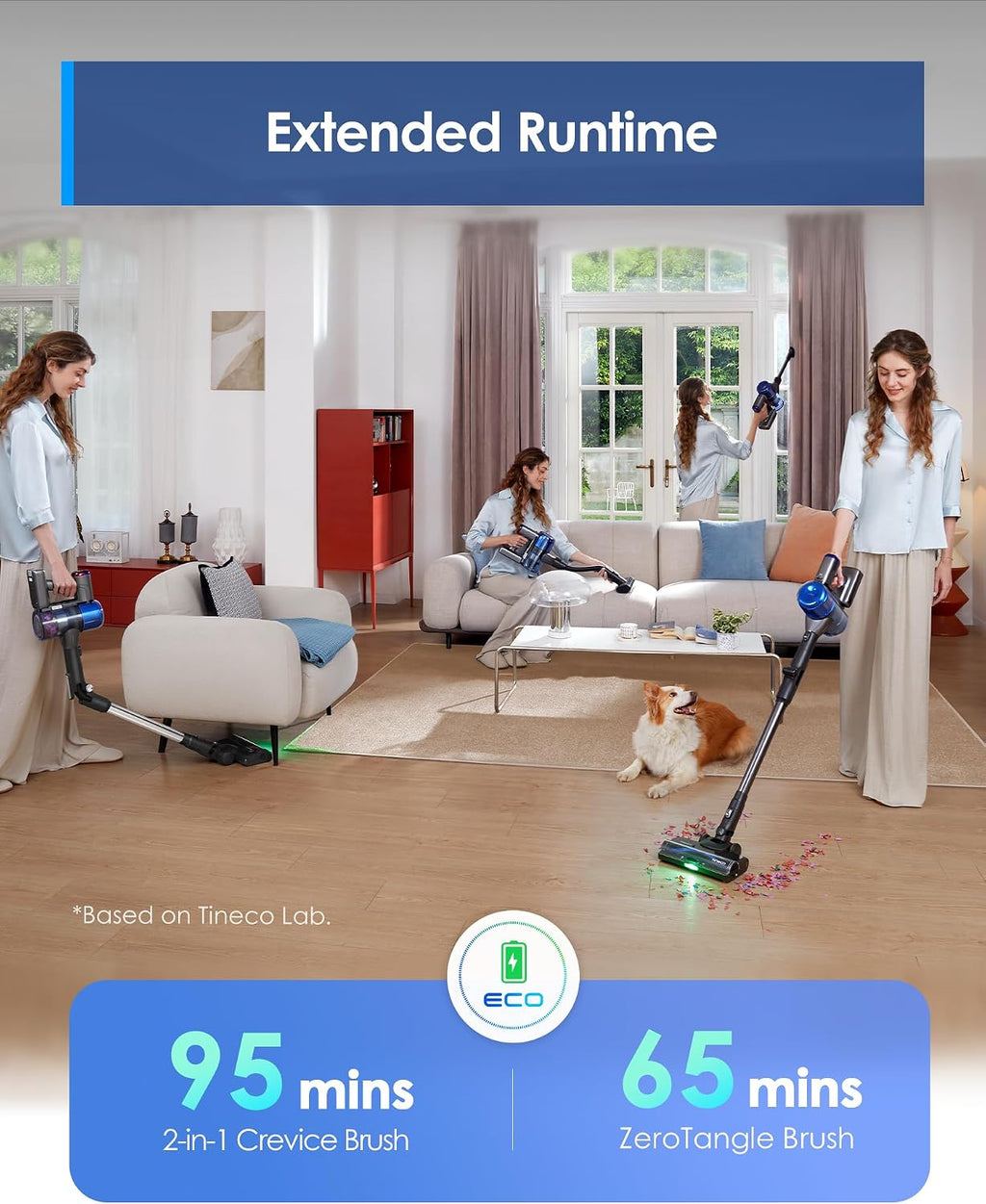 Tineco Pure ONE S70 Cordless Vacuum Cleaner, 200AW Powerful Suction, Up to 95min Runtime, Zero Tangle Brush,180° Foldable Tube, Stick Vacuum Cleaner for Pet Hair, Carpet & Hard Floor (Gray)