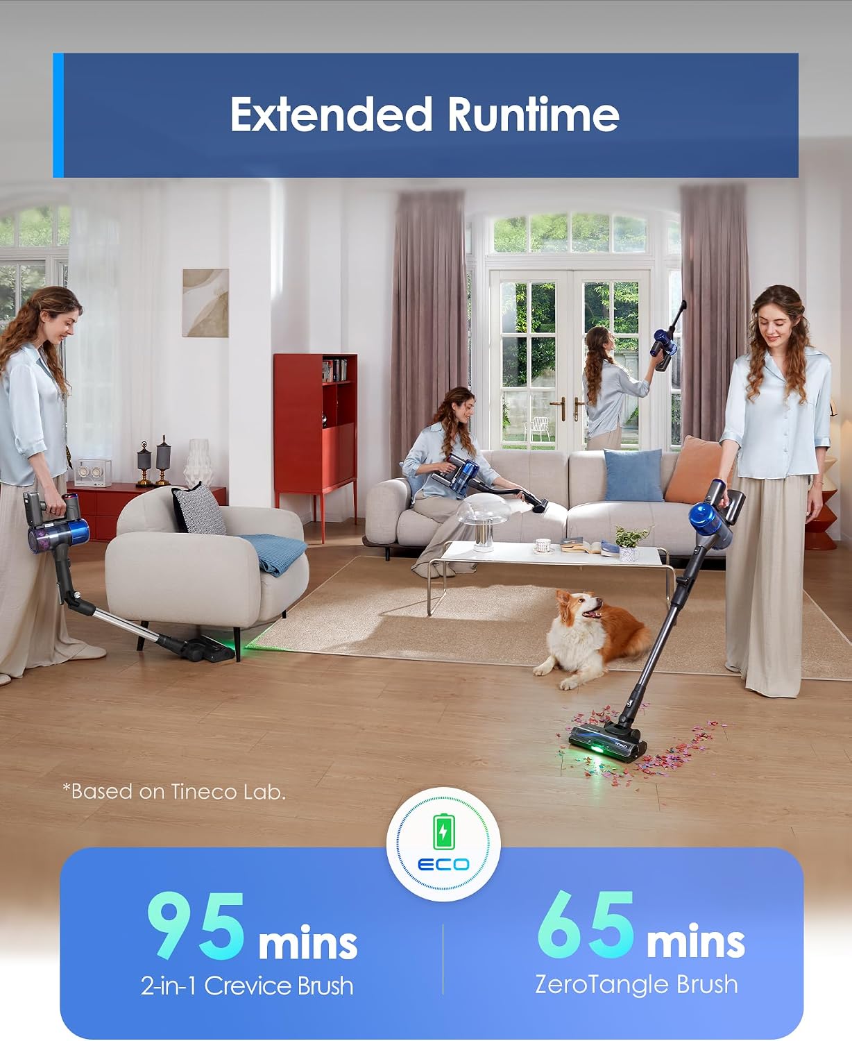 Tineco Pure ONE S70 Cordless Vacuum Cleaner, 200AW Powerful Suction, Up to 95min Runtime, Zero Tangle Brush,180° Foldable Tube, Stick Vacuum Cleaner for Pet Hair, Carpet & Hard Floor (Gray)