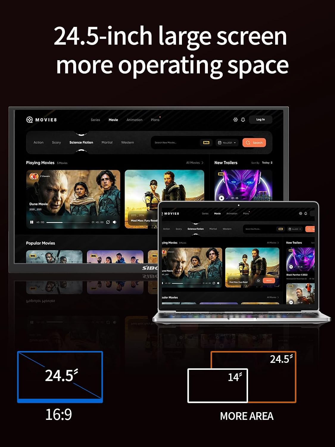 24.5' 2.5K Portable Monitor 160Hz QHD Gaming Monitor 100% sRGB IPS Large Screen, USB-C HDMI External Second Screen with Kickstand, Travel Monitor for Laptop, PC, Phone, VESA Mountable