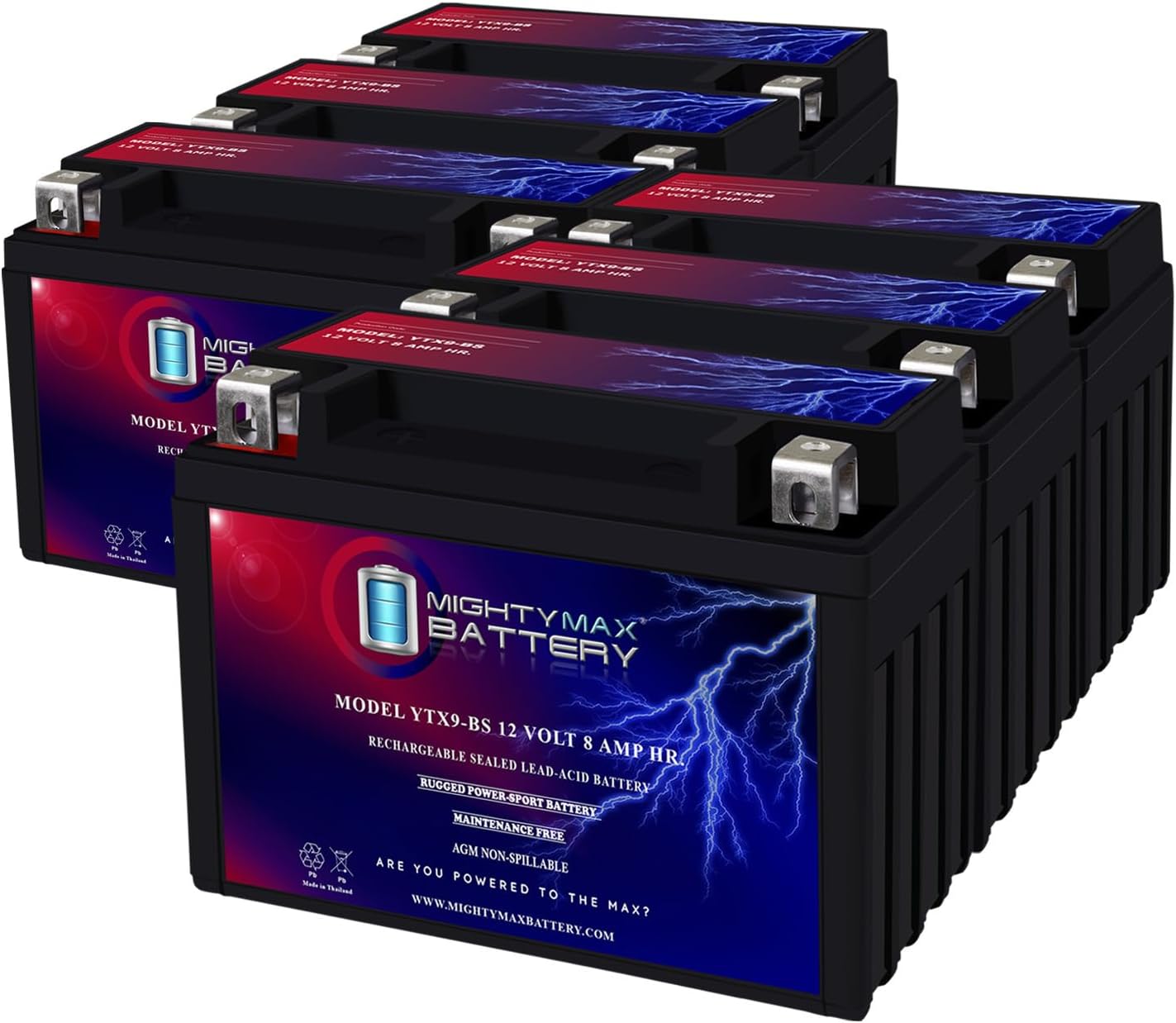 Mighty Max Battery YTX9-BS 12V 8AH Replaces SLA For Power Sports Battery (6 Pack)