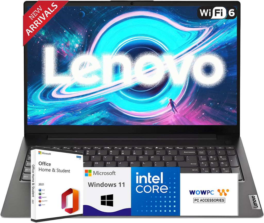 Lenovo New V15 Business Laptop 2025/2026 Edition, 15.6' FHD Display, Intel High-Performance CPU, 16GB RAM, 512GB SSD, Windows 11 with Microsoft Office, Ultra-Quiet Design, Long Battery Life, WOWPC