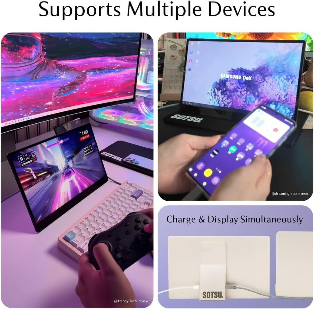 SOTSU FlipAction Go 14' Premium Portable Monitor | Full HD 1080p | 400 Nits | 100% sRGB | Robust yet Lightweight | Pivoting Landscape & Portrait Display | Tempered Glass Cover | USB-C & Mini HDMI | 5W