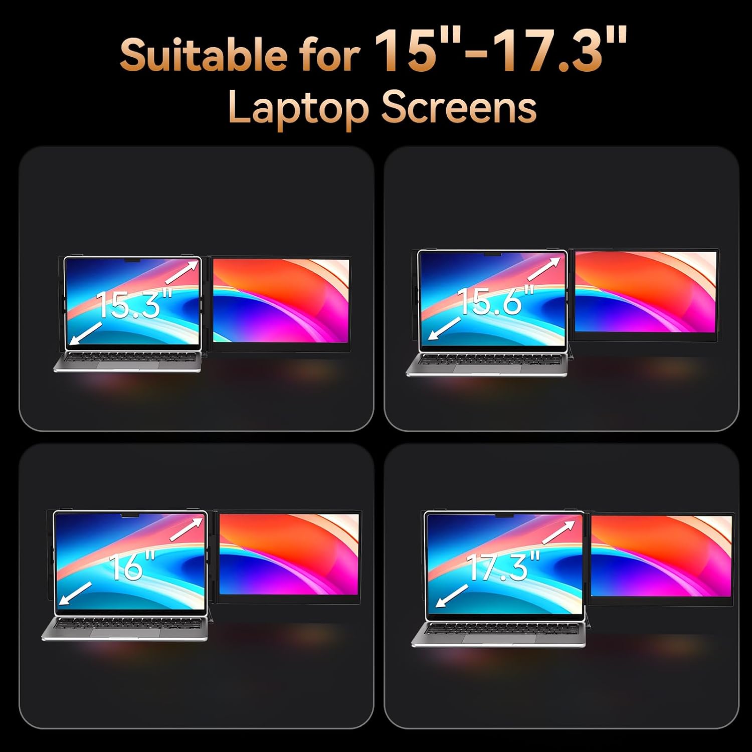 15.3' Laptop Screen Extender, FHD IPS 100% sRGB Portable Travel Monitor for Laptop (15'-17.3' Screen), 16:10 Plug & Play External Screen, Second Extra Attachment Display for Windows Mac