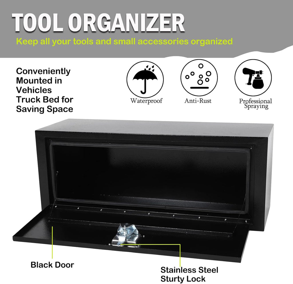36 Inch Steel Underbody Truck Tool Box with T-Handle Lock, Heavy Duty Contractor Toolbox For Organization And Storage, Job Tool Chest, 36'x 12'x 14' inch Black