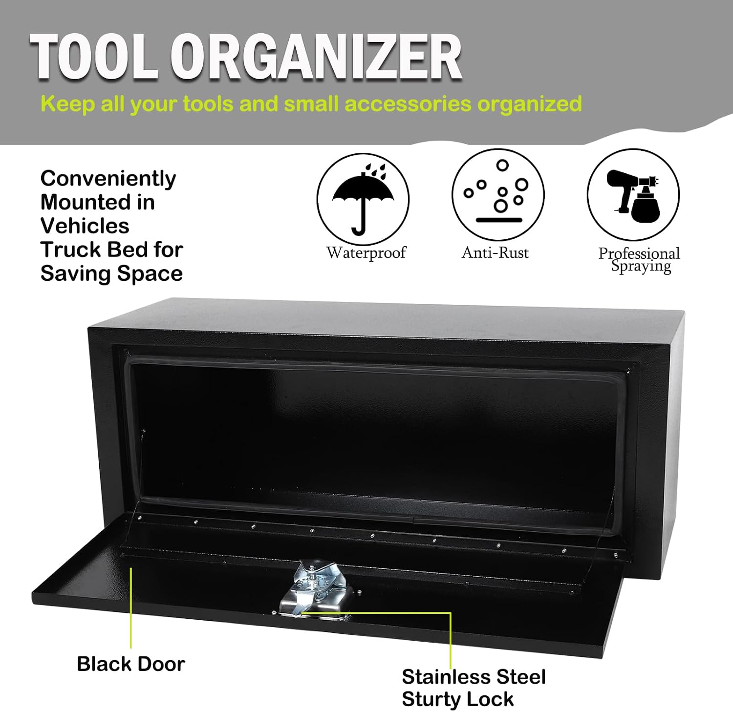 36 Inch Steel Underbody Truck Tool Box with T-Handle Lock, Heavy Duty Contractor Toolbox For Organization And Storage, Job Tool Chest, 36'x 12'x 14' inch Black
