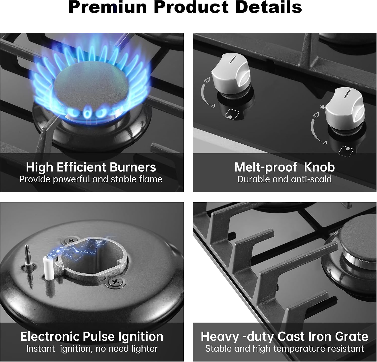 Amzgachfktch Gas Cooktop 2 Burner Propane Cooktop, 12 Inch Gas Stove Top with Thermocouple Protection, LPG/NG Dual Fuel Built-in Tempered Glass Stove for Apartment, Indoor, RV