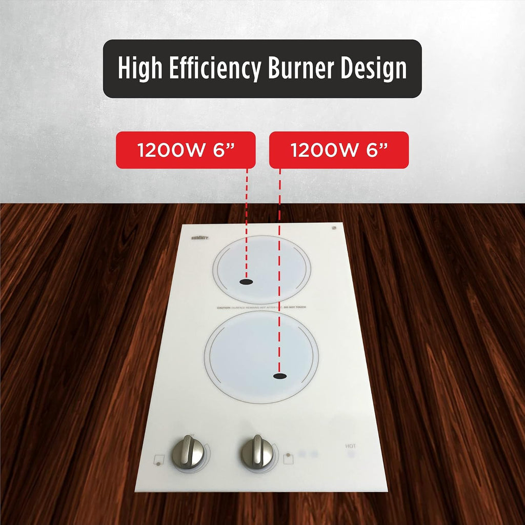 Summit 12' 2 Burner Electric Cooktop. 220-240 Volt Radiant Cooktop, ADA Compliant, White- CR2220WHE