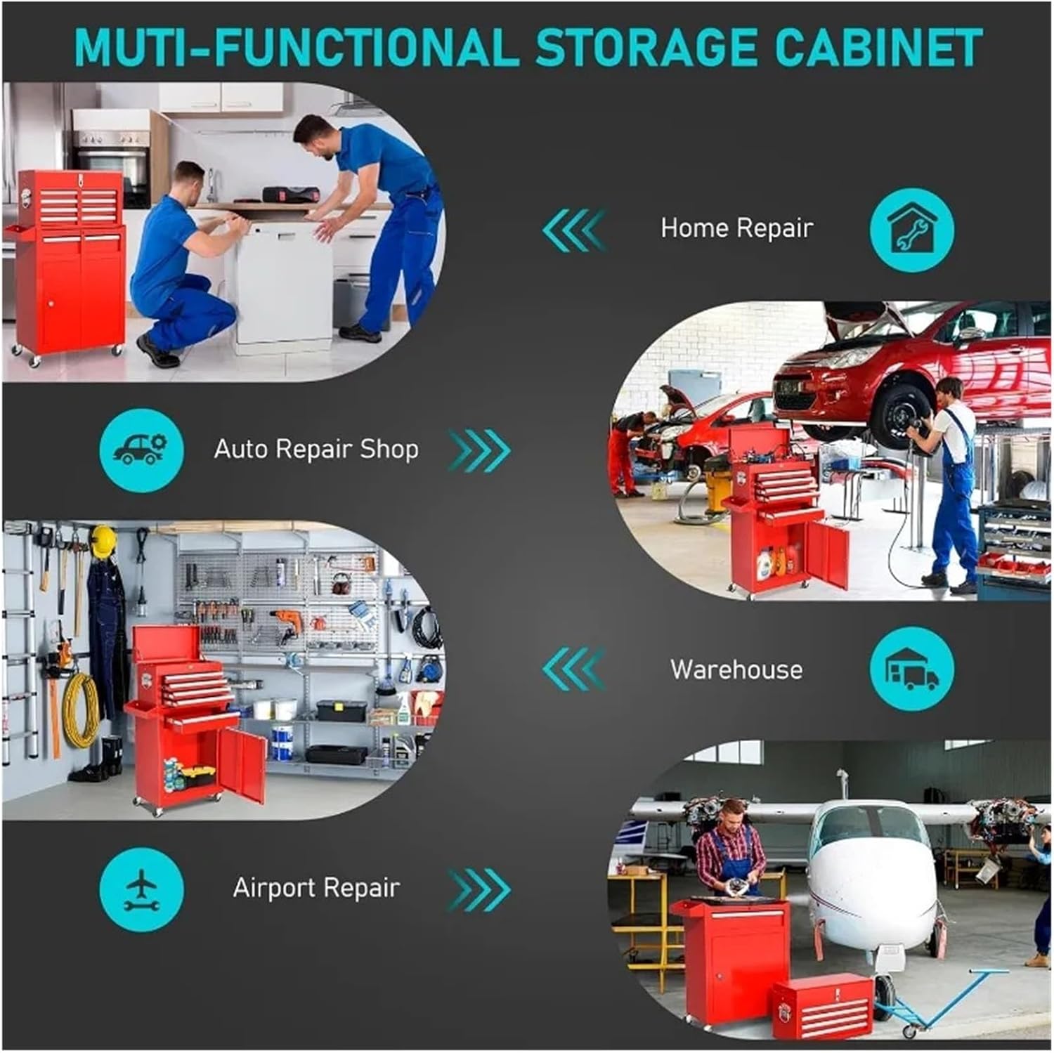 Tool Box Portable Rolling Tool Chest with Detachable Top Box and Lockable Wheels | Heavy Duty Tool Cabinet with Drawer Liners, for Garage, Warehouse & Repair Shop Tool Storage(Green)