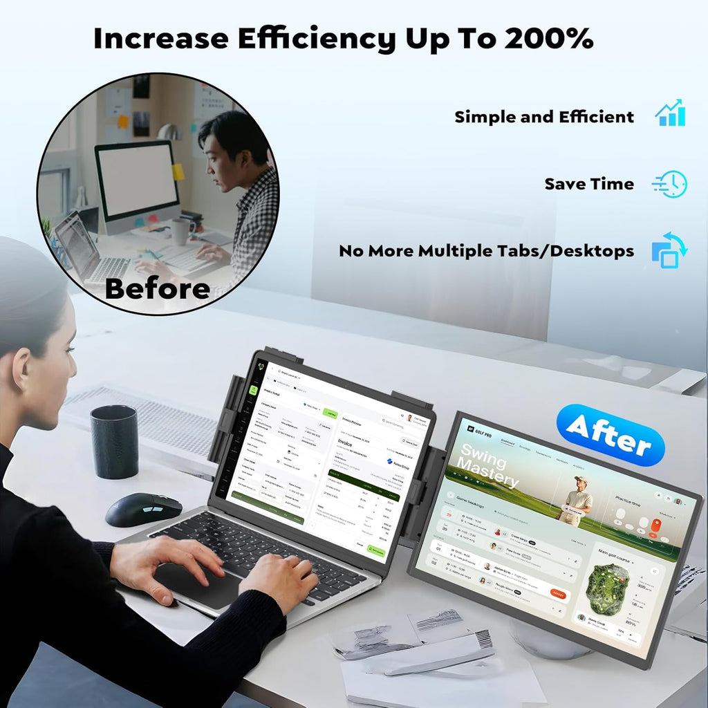 HONGO Laptop Screen Extender, 15.6' FHD 1080P Dual Monitor, Laptop Monitor Extender for 14'-16' Laptops, Second Screen with USB-C/HDMI Port, Plug n Play for Windows/Mac/Android/Switch/PS5