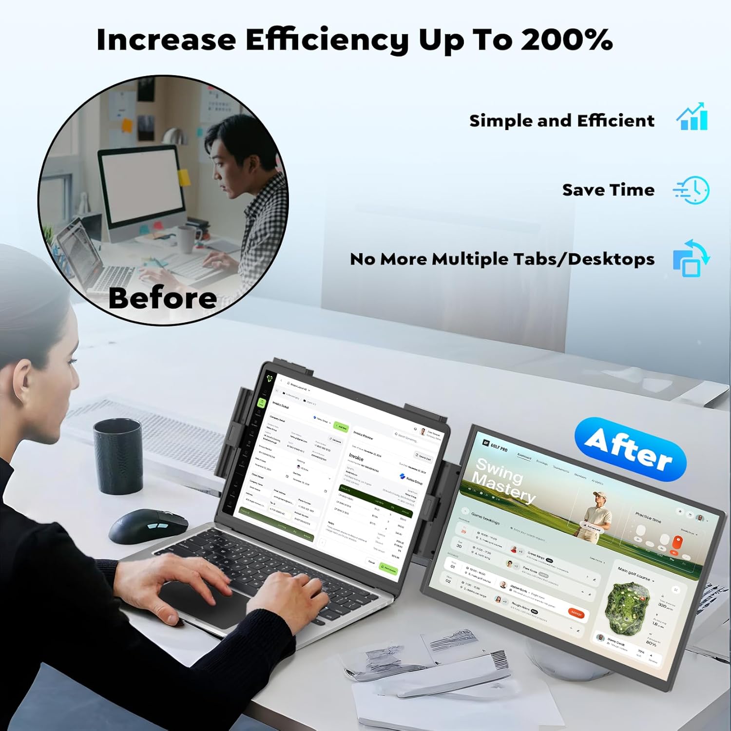 HONGO Laptop Screen Extender, 15.6' FHD 1080P Dual Monitor, Laptop Monitor Extender for 14'-16' Laptops, Second Screen with USB-C/HDMI Port, Plug n Play for Windows/Mac/Android/Switch/PS5