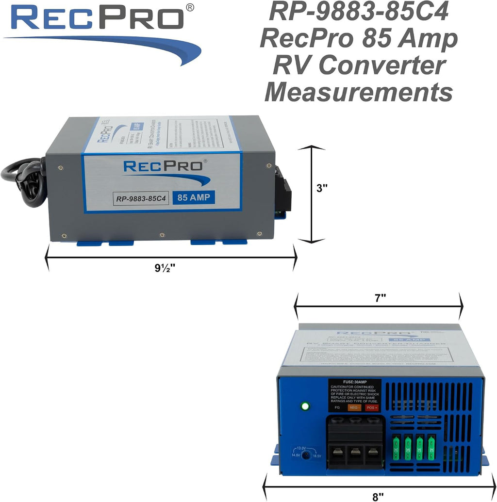 RecPro RV Converter 85 Amp | RV Power Converter & Battery Charger | 4 Stage Smart Charging | 120VAC to 12VDC | 13V to 16.5V Operating Range