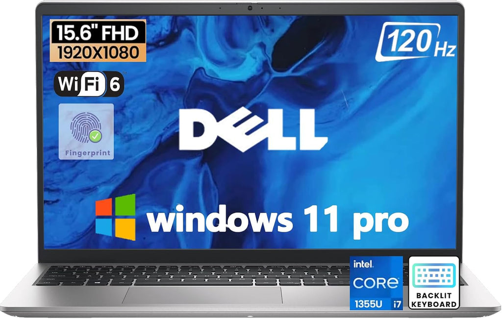 Dell DC15250 15.6 Business Student Laptop - FHD IPS Anti-Glare Display 120Hz, Intel 10-Core i7-1355U, 32 GB RAM, 1 TB SSD, Backlit KB, Webcam, Fingerprint, Wi-Fi 6, Windows 11 Pro, w/Accessories