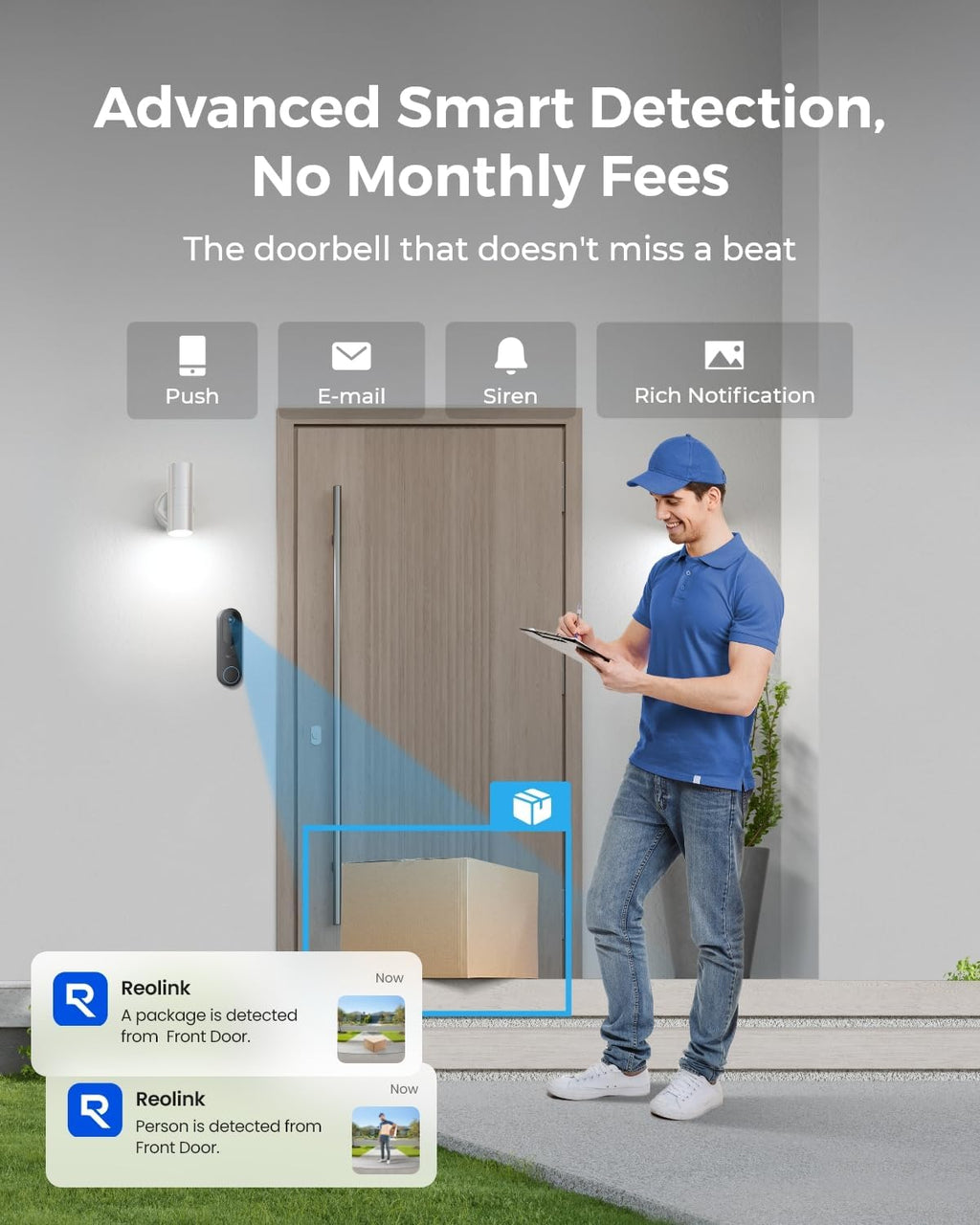REOLINK Video Doorbell Camera with Chime, 1:1 Head-to-Toe View, 2.4/5 GHz WiFi, Person/Vehicle/Package Detection, No Monthly Fees