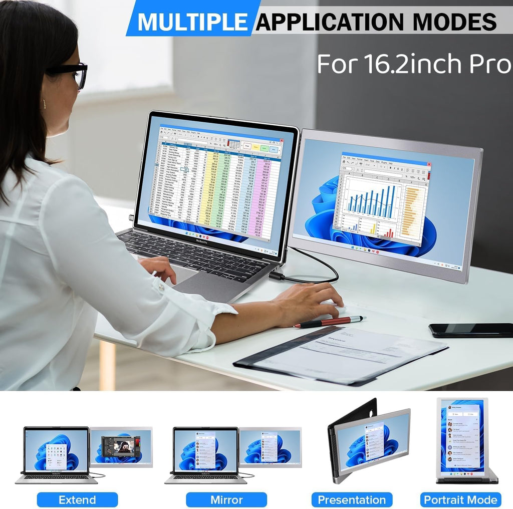 P1M 14'' Portable Monitor for Laptop Screen Extender for 16.2'' MacBook, Designed for MacBook Screen Extender FHD 1080P IPS Display Plug and Play