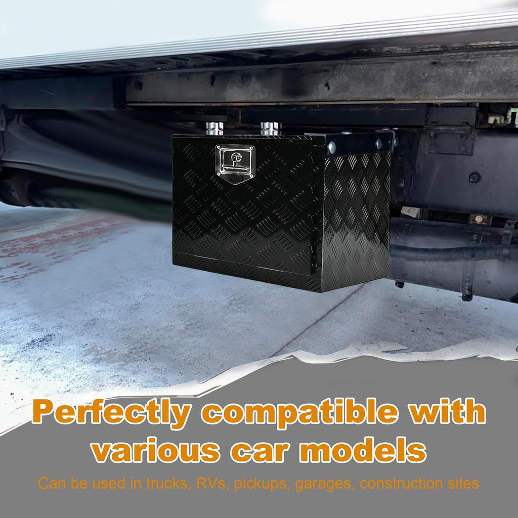 SSN 18'' Inch Heavy Duty Aluminum Underbody Truck Box with T-Handle Latch,18 x 17 x 18 Inch Truck Trailer Underbed Tool Box with 5 Bar Tread Black for Storage and Organization