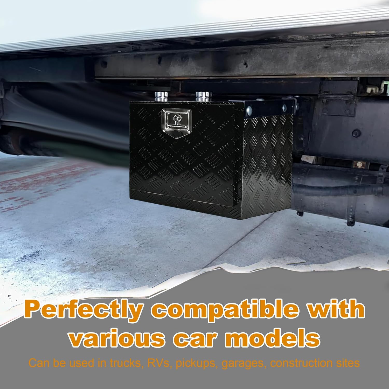 SSN 18'' Inch Heavy Duty Aluminum Underbody Truck Box with T-Handle Latch,18 x 17 x 18 Inch Truck Trailer Underbed Tool Box with 5 Bar Tread Black for Storage and Organization