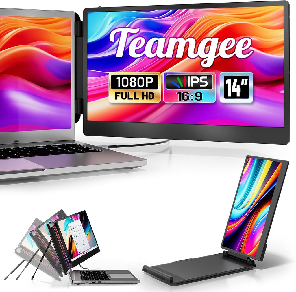 Teamgee 14' Laptop Screen Extender, S1 Dual FHD IPS Portable Monitor for 13–17' Laptops, USB-C/HDMI Plug & Play, Compatible with Windows, macOS & Android, Perfect for Hybrid Work & Travel