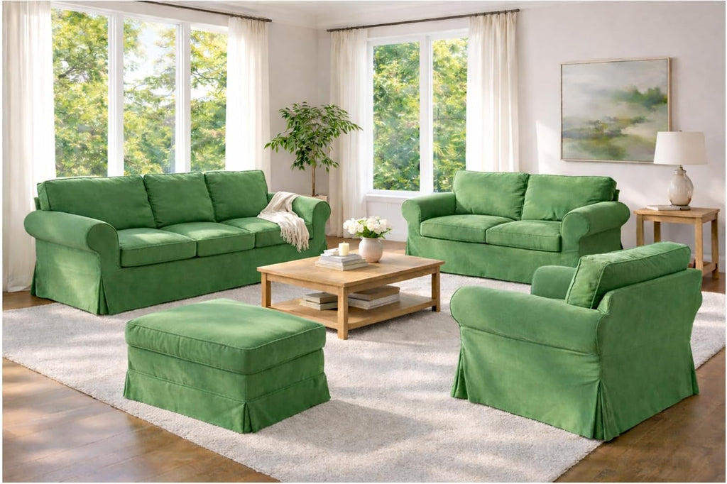 Heavy Duty UPPLAND (Not EKTORP) Sofa Cover Replacement Compatible with IKEA UPPLAND 3 Seat Sofa, Loveseat, Armchair, Sectional Corner, or Footstool Slipcover Only (Uppland 3 Velvet Light Green)