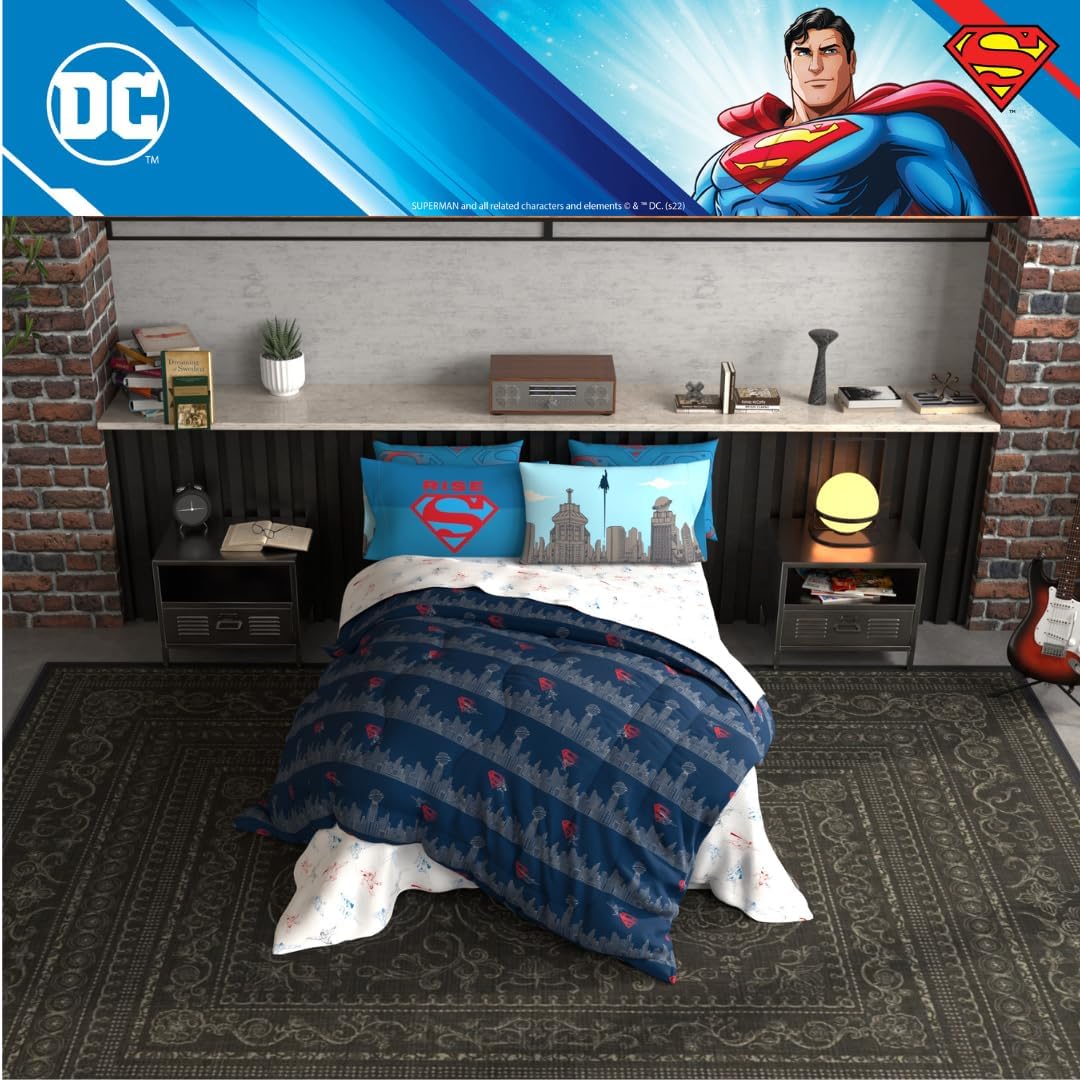Franco Superman DC Comics Kids Bedding Super Soft & Cozy Reverisble Microfiber Comforter and Sheet Set with Sham, 7 Piece Full Size, (Officially Licensed Product) (Pack of 4)