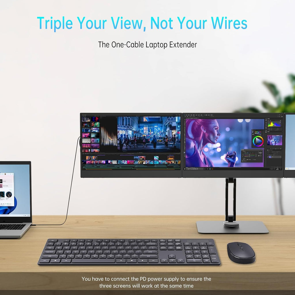 DEPGI 14' Triple Laptop Screen Extender, Freestanding Laptop Screen Extender, 3x14 FHD IPS Extended Monitor Versatile Dual & Triple Screen Modes for All 13-17' Laptops (Mac/Windows/M1-M5 Compatible)
