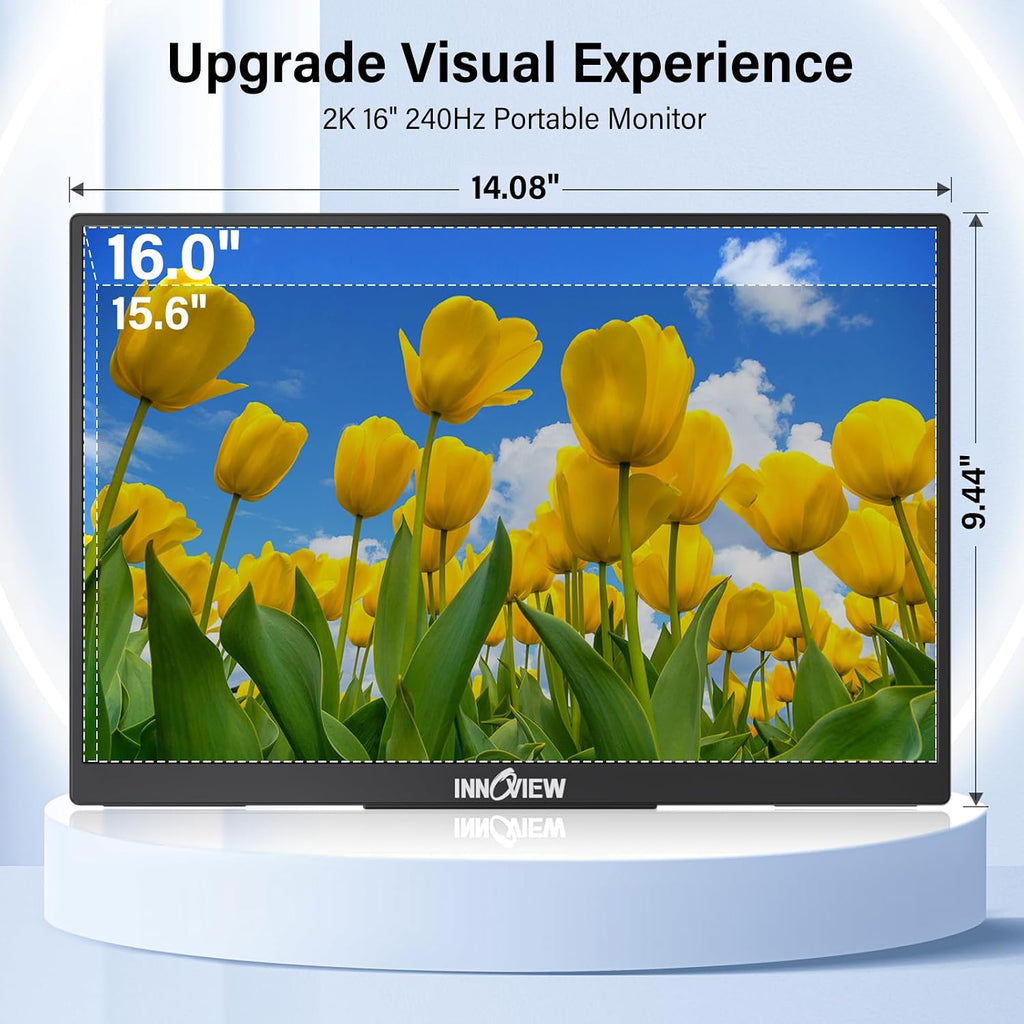 InnoView 16' 240Hz Portable Monitor 2K 2560x1600 100% sRGB Portable Gaming Monitor Laptop Monitors Built-in Speakers 180° Adjustable Type-C HDMI Laptop Screen Extender for Surface Pro PS5 Switch Xbox