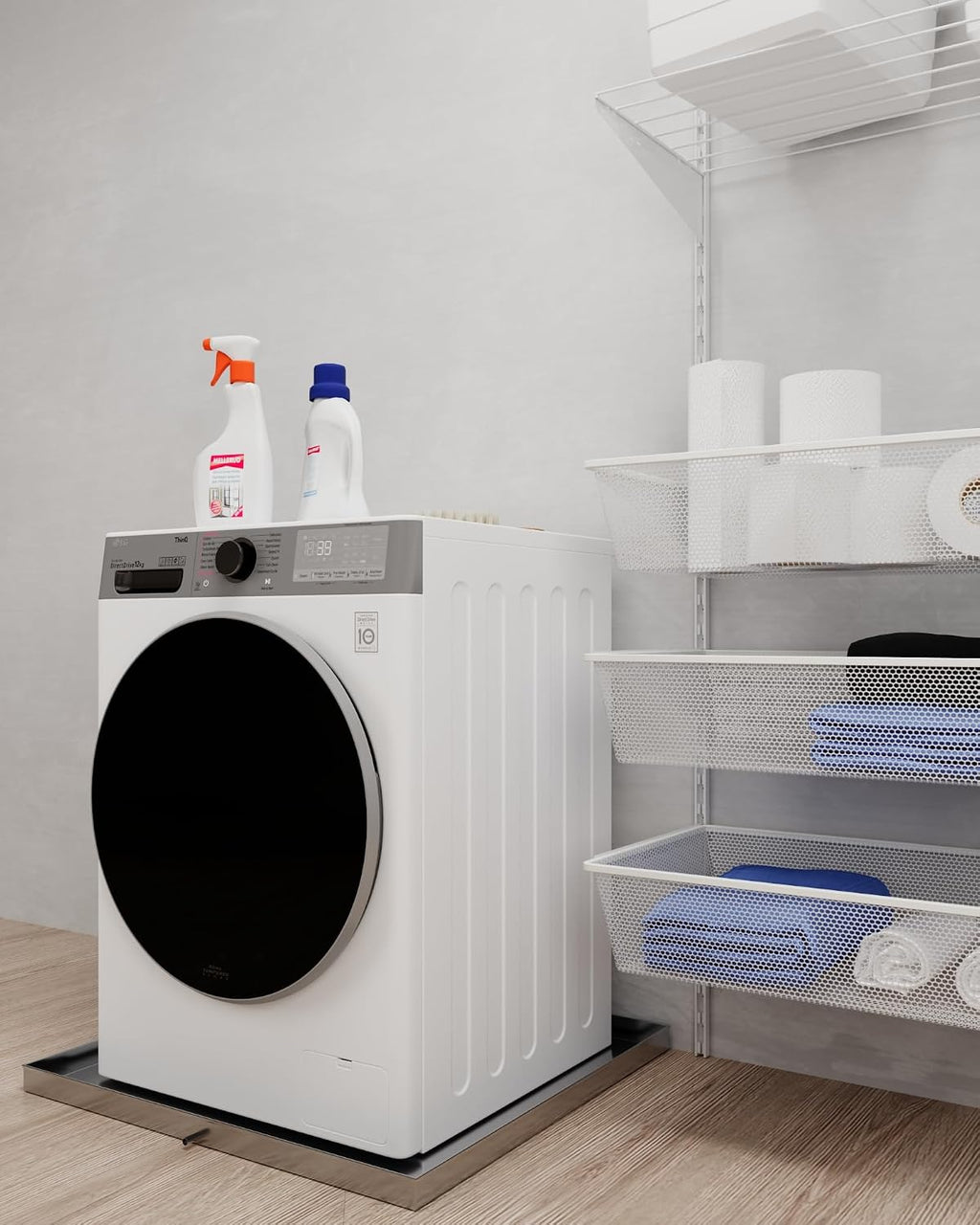 32 in. x 30 in. x 1.5 in. Washing Machine Drain Pan with Drain Hole and Hose Adapter.