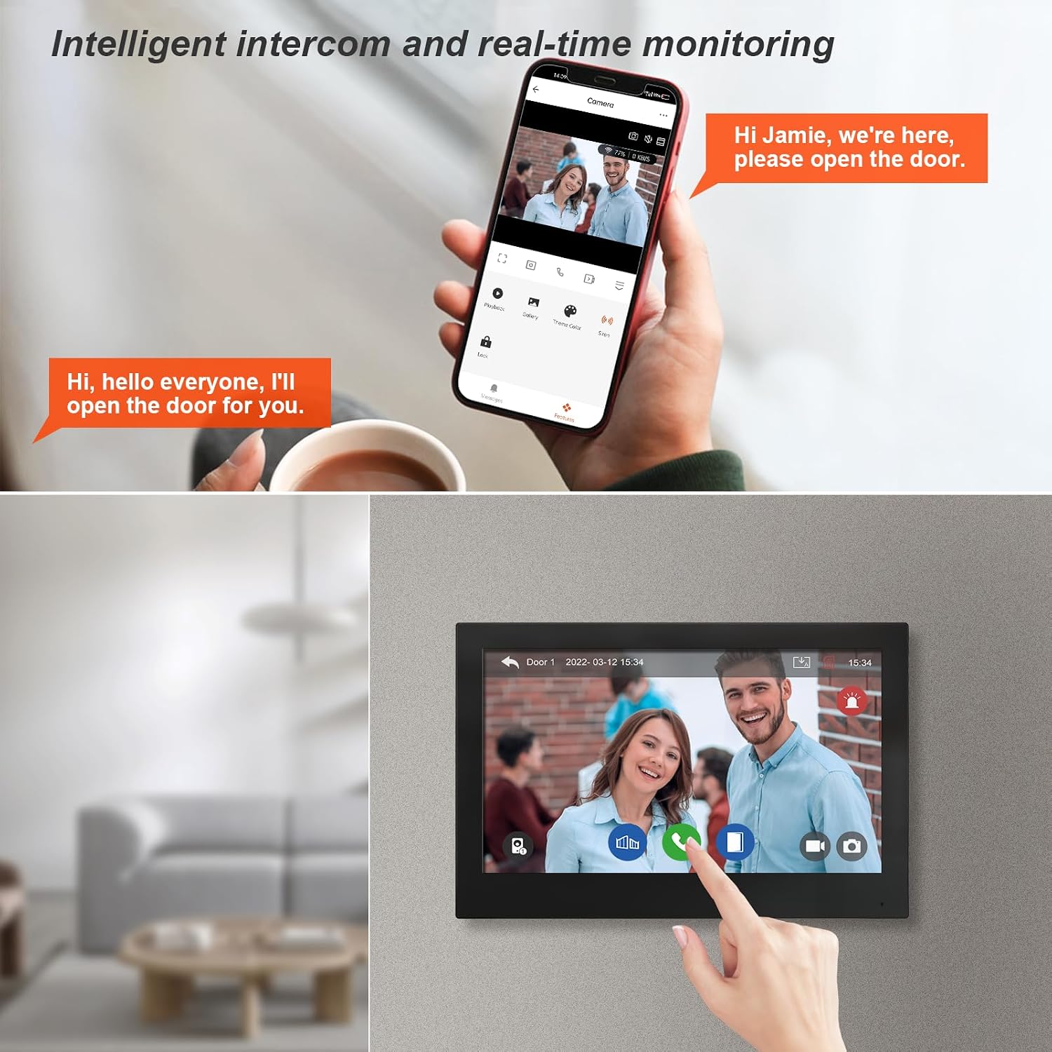 Wifi Wired Video Doorbell System (Wiring Required), 10 Inch High-Definition Monitor +Ring Camera, Support Two-Way Intercom Tuya APP Remote Control & 1080P IR Night Vision for Villa Home Apartment