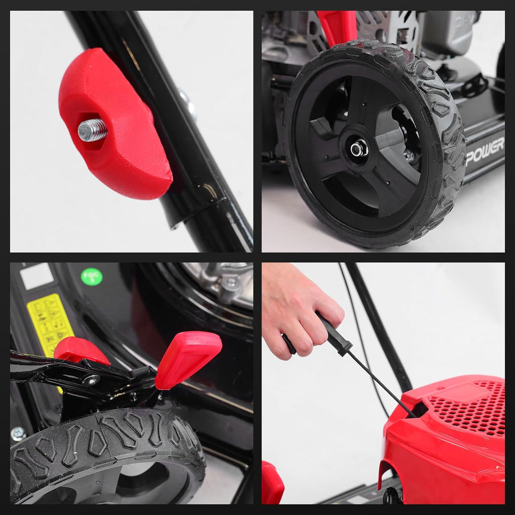 PowerSmart 18' 144CC Gas Lawn Mower, 5-Position Height Adjustment, Metal Deck, Foldable Design, Up to 1/4 Acre