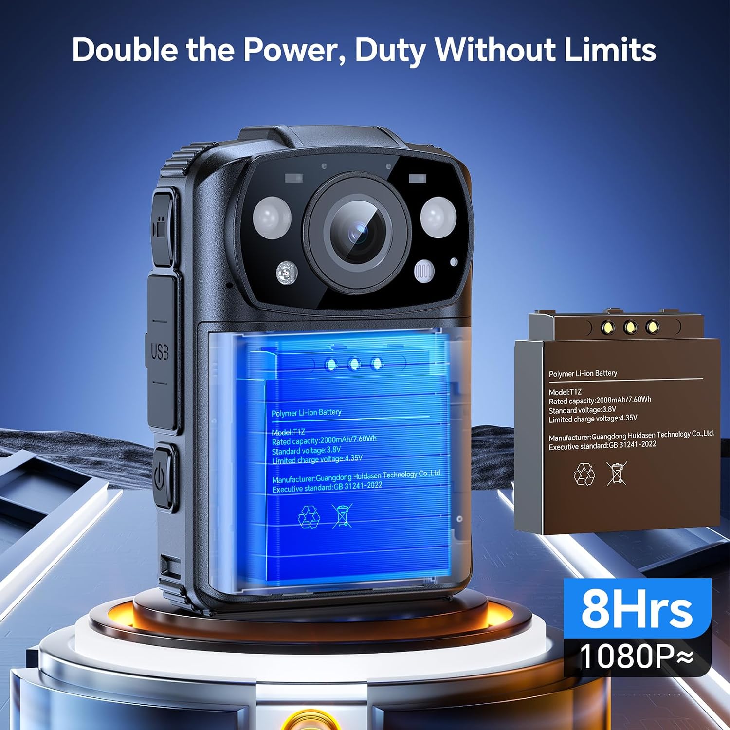 BOBLOV KJ26 2K Body Camera with Dual 2000mAh Batteries & Charging Base, 8H Continuous Recording, Night Vision, and 360° Rotatable Clips for Law Enforcement, Security & Outdoor Use (256GB)
