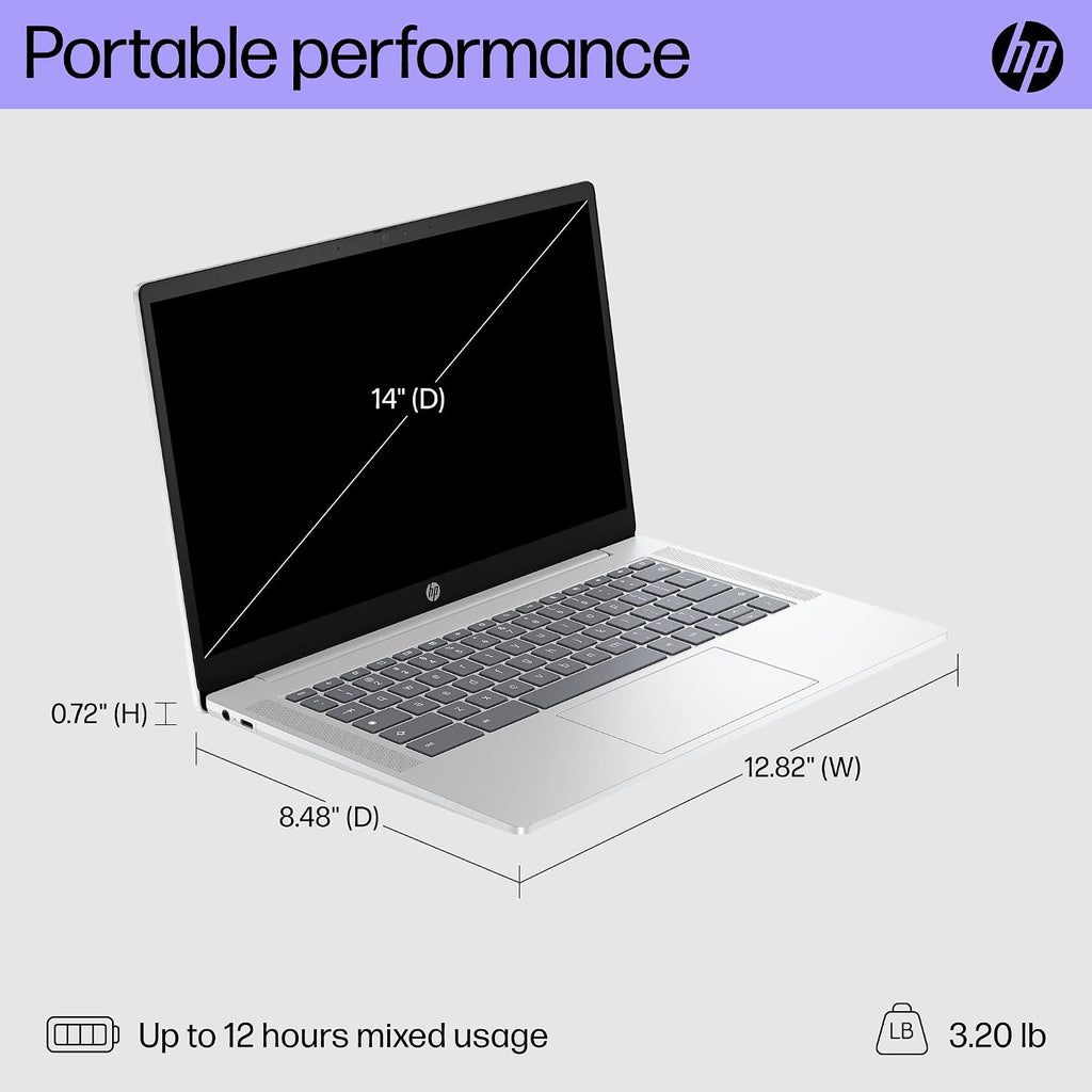 HP Chromebook 14 Laptop (14' Anti-Glare Display, Intel Processor N200, 4GB RAM, 256GB Storage (128GB +128GB SD Card)) Business, Home & Students, 12-Hr Long Battery Life, IST HUB, Webcam, Chrome OS