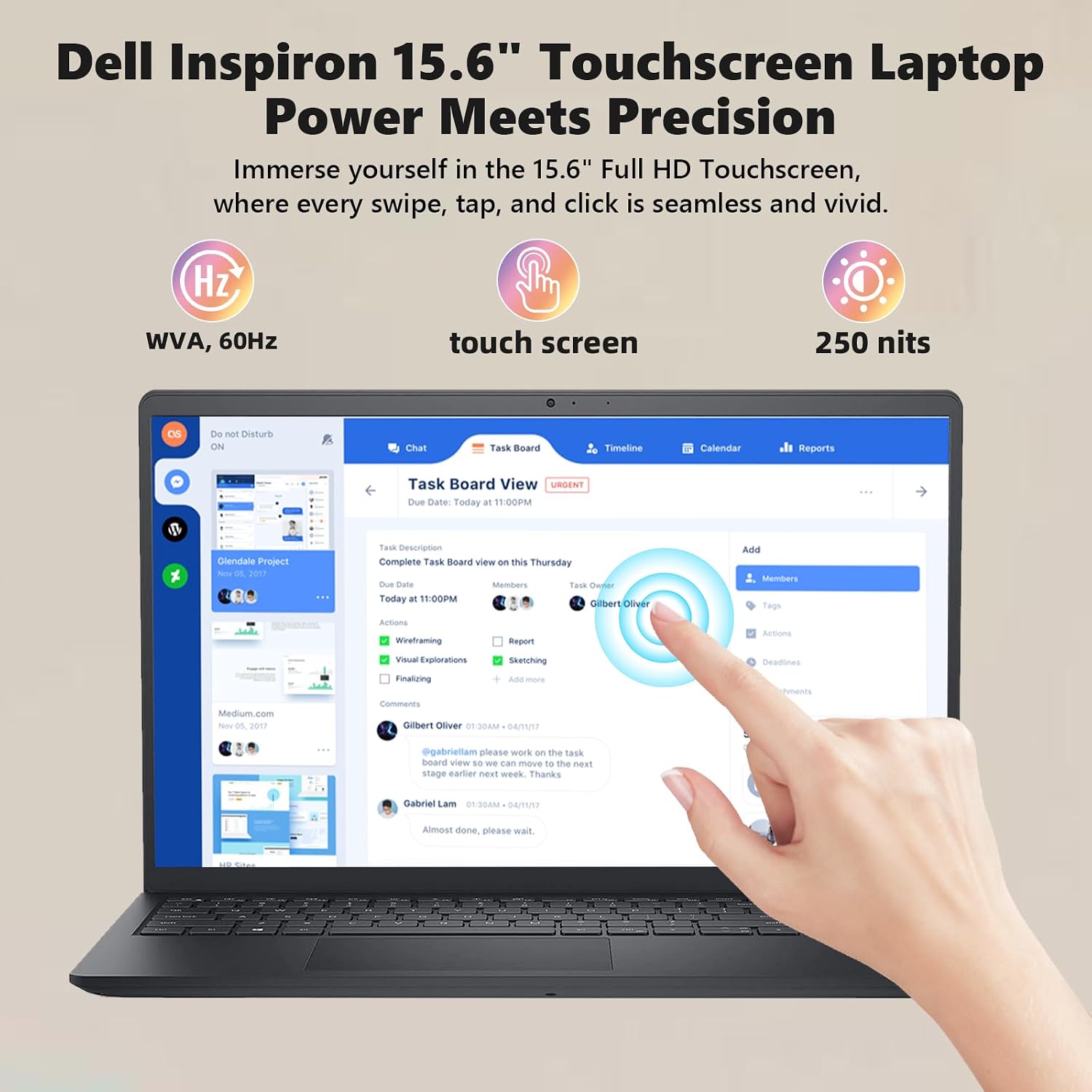 Dell 2025 15.6'' FHD Touchscreen Laptop Computer - 13th Gen Intel 10-Core i7-1355U Processor, 32GB RAM, 1TB SSD, Numeric Keypad, HDMI, Wi-Fi 6,Win11 Pro for Business & Students