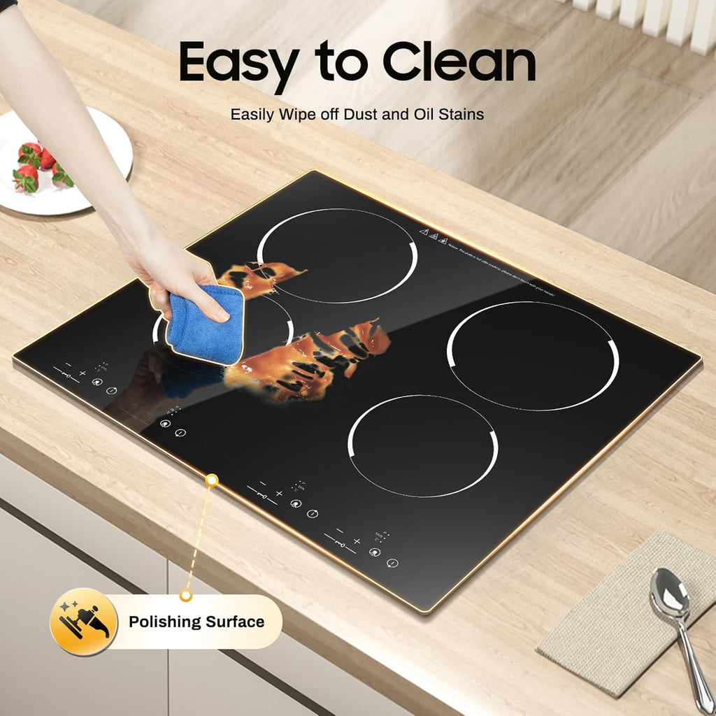 4 Burners 3000W Electric Cooktop, 21inch Electric Hot Plate Ceramic Cooktop with Timer, 9 Heating Level, Kid Safety Lock, Sensor Touch Control, for Kitchens Offices