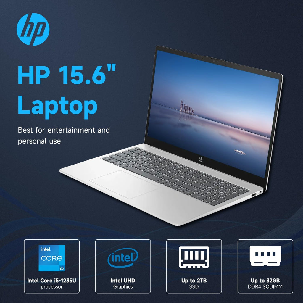 HP 15.6' HD Touchscreen Laptop, Intel Core i5-1235U, 8GB RAM, 512GB PCIe SSD, Webcam, HDMI, Numeric Keypad, Wi-Fi 6, Windows 11 Home, Silver, Bundle with Thunderobot ML101 Wireless Mouse