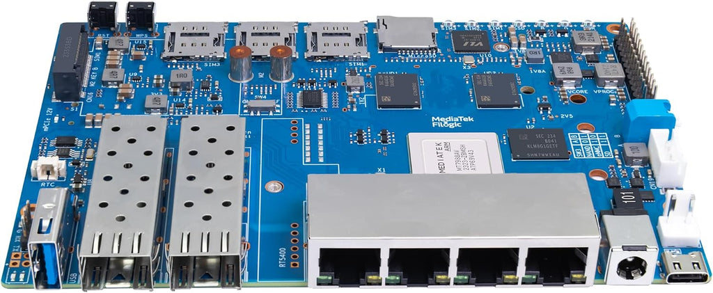 Banana Pi BPI-R4 WiFi 7 OpenWRT Wireless Dual-Band WiFi Router Board, MediaTek MT7988A (Filogic 880) SoC, 4G/5G Internet Router, 4X GbE and 2X 10GbE SFP for NAS Smart Home Gateway (8GB RAM Bundle2)