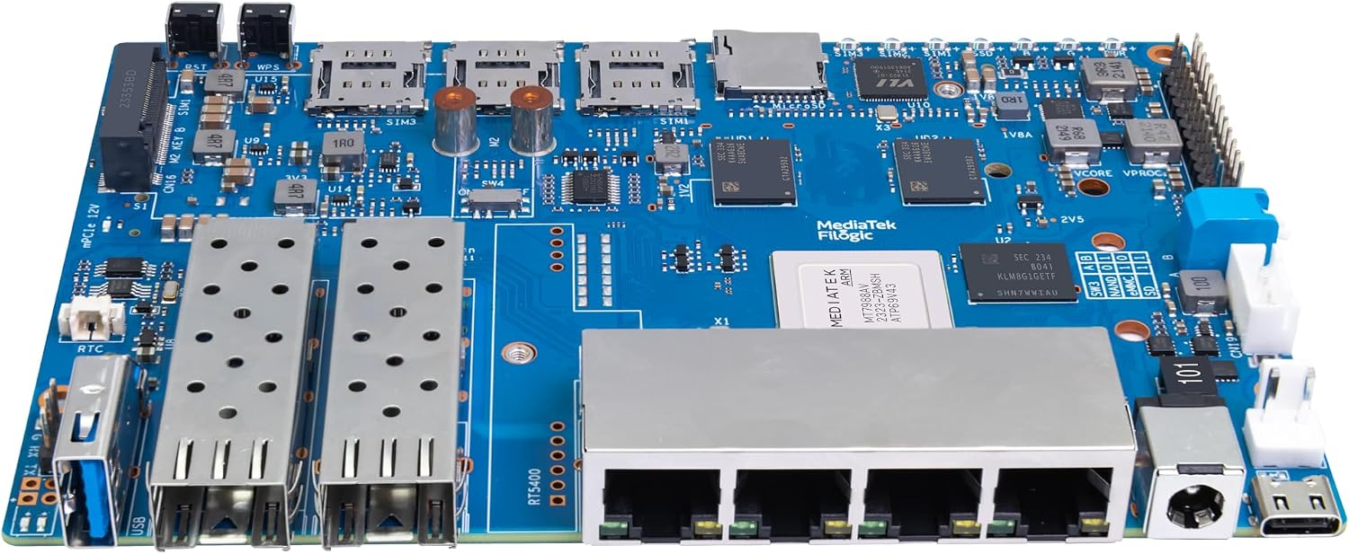 Banana Pi BPI-R4 WiFi 7 Wireless Dual-Band WiFi Router Board OpenWRT, with MediaTek MT7988A (Filogic 880) SoC, Support 2X 10GbE SFP and 4X GbE Gigabit Ethernet for NAS Smart Home Gateway (Bundle3)