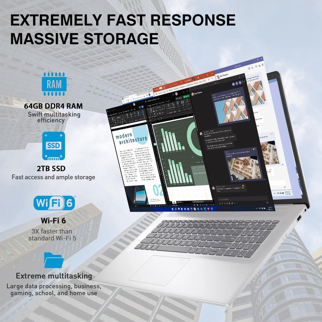 HP 17 Inch Laptop Touchscreen Computer, 17.3 HD+ Touch Screen Business Laptop PC, Intel 10-Core i7, Windows 11 Pro, Backlit Keyboard | Number Pad | Fingerprint | Wi-Fi 6 | 64GB RAM 2TB SSD | Sliver