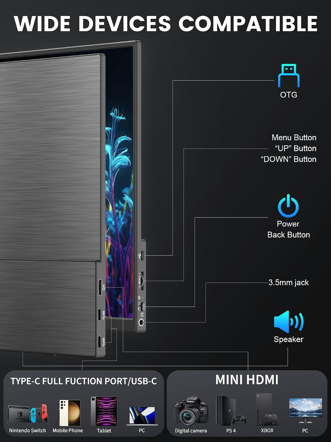 MAGICRAVEN 4K Portable Monitor, 14.5' IPS Laptop Screen, Slim Lightweight 1500:1 Dual USB C HDMI Gaming Display with Speakers, Travel Monitor for PC Phone PS5/4 Xbox Switch