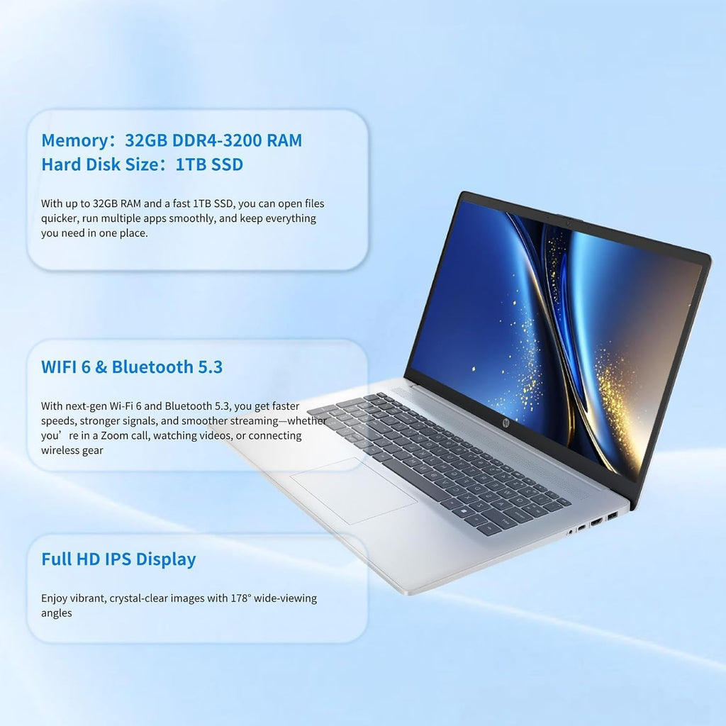 HP Flagship 17 Laptop Business Computer - AMD Ryzen 5 7430U(6-Core), 17.3' FHD IPS Anti-Glare Display, Wi-Fi 6, BT 5.4, Win 11 Pro, for Home & Work, w/Accessories, 32GB RAM, 1TB SSD