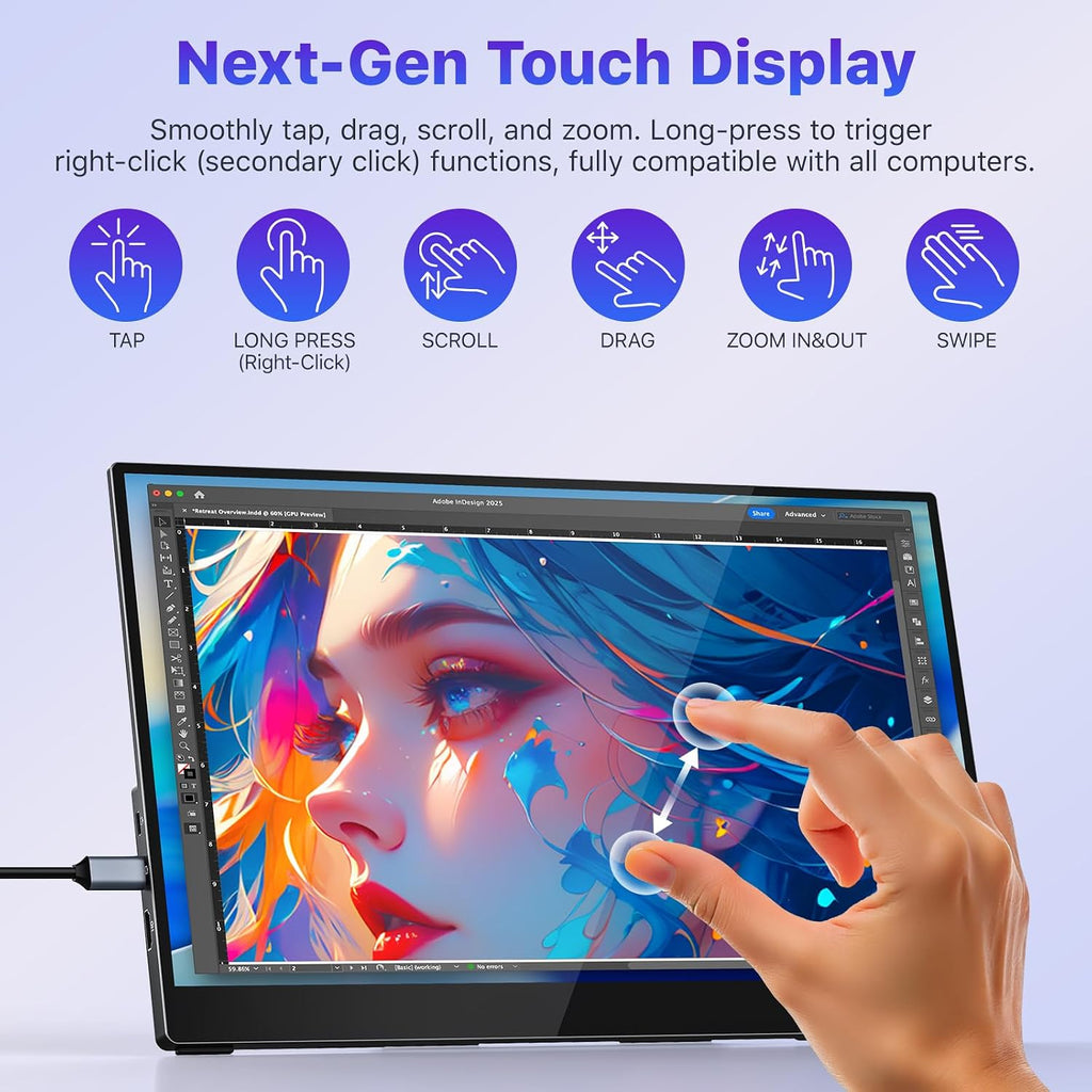 VisionOwl Portable Monitor for Laptop, IPS USB-C HDMI Travel Second Monitor for MacBook Pro Air, PC, PS5, Xbox, Portable Second Screen, Built-in Kickstand, Speakers, VESA Mountable, 15.6